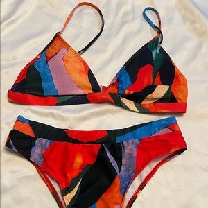 Colorful Abstract Print Triangle Bikini 3 pcs